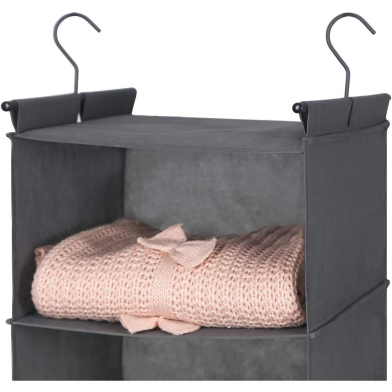 6 Tier Shelf Hanging Closet Organizer, Closet Hanging Shelf With 2 Sturdy Hooks For Storage,2 Pack, Foldable, Grey