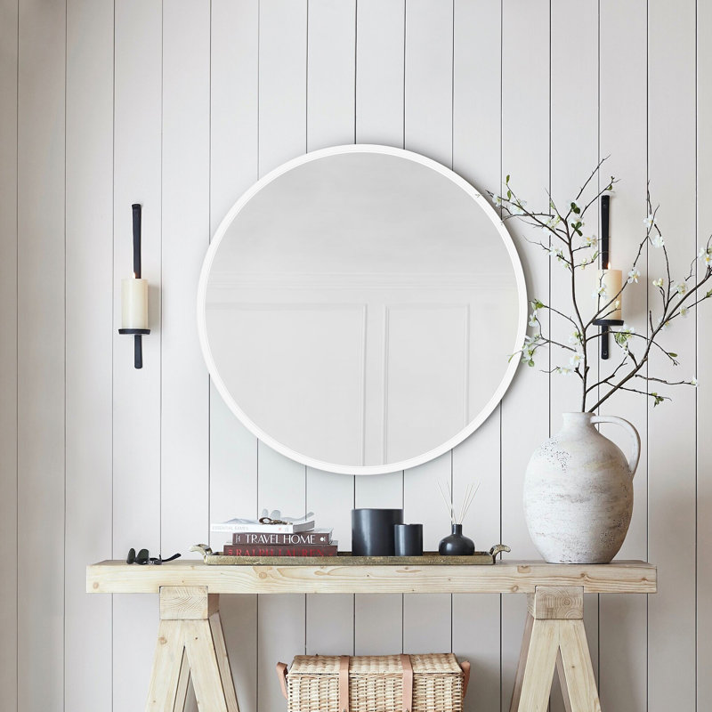 Miroir d'appoint mural Eren, Blanc, 24 po x 24 po