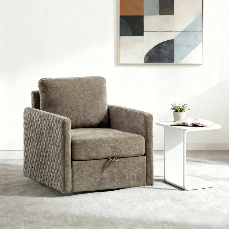 Fauteuil pivotant rembourré avec rangement 29,5 po, Taupe
