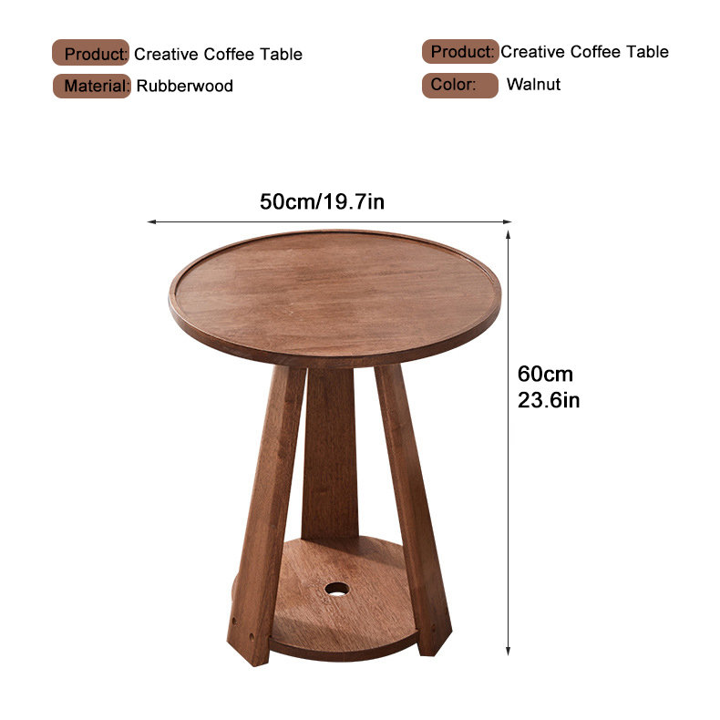 1pc, Nordic Minimalist Sofa Side Table, Household Use, Double-layer Small Round Table, Solid Wood Coffee Table, Bedroom Small Coffee Table