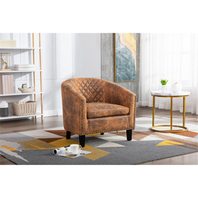 Fauteuils demi-tonneaux Aitan avec accoudoirs rembourrés doux, fauteuils club avec têtes de clous et pieds en bois massif