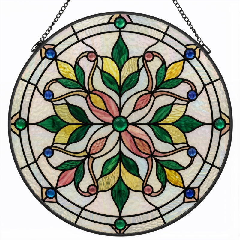 Panneau de vitrail floral Mandala, H 7,8 po
