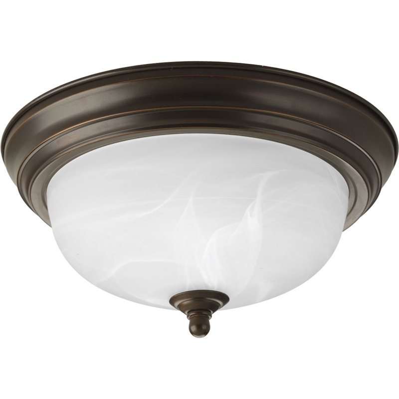 Alabaster Glass Flush Mount Light, Antique Bronze, (1) 60W Medium base Incandescent bulb