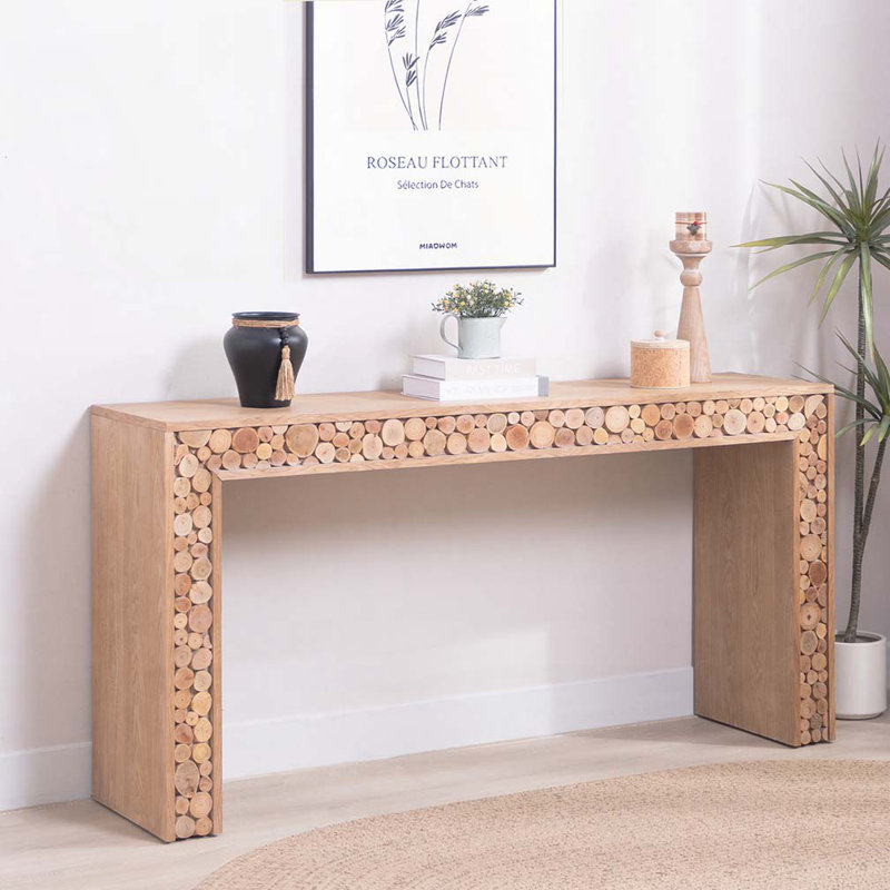 Rustic Wood Console Table with Natural Log Accent