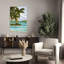Île tropicale, palmiers sereins, tranquille, palmier abstrait, art mural côtier