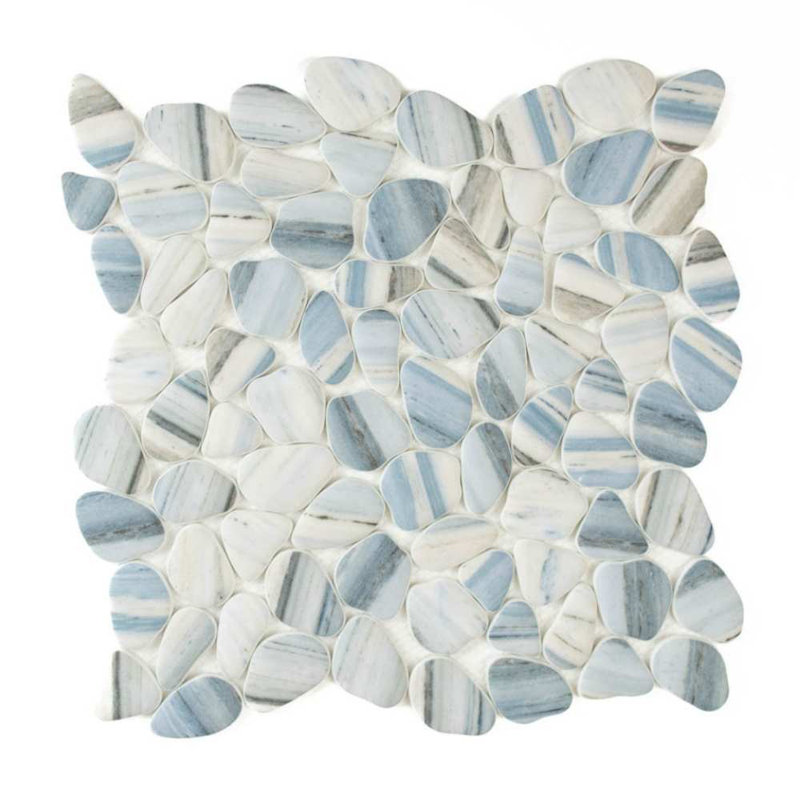 Huron Glass Pebbles Mosaic Tile, Azul