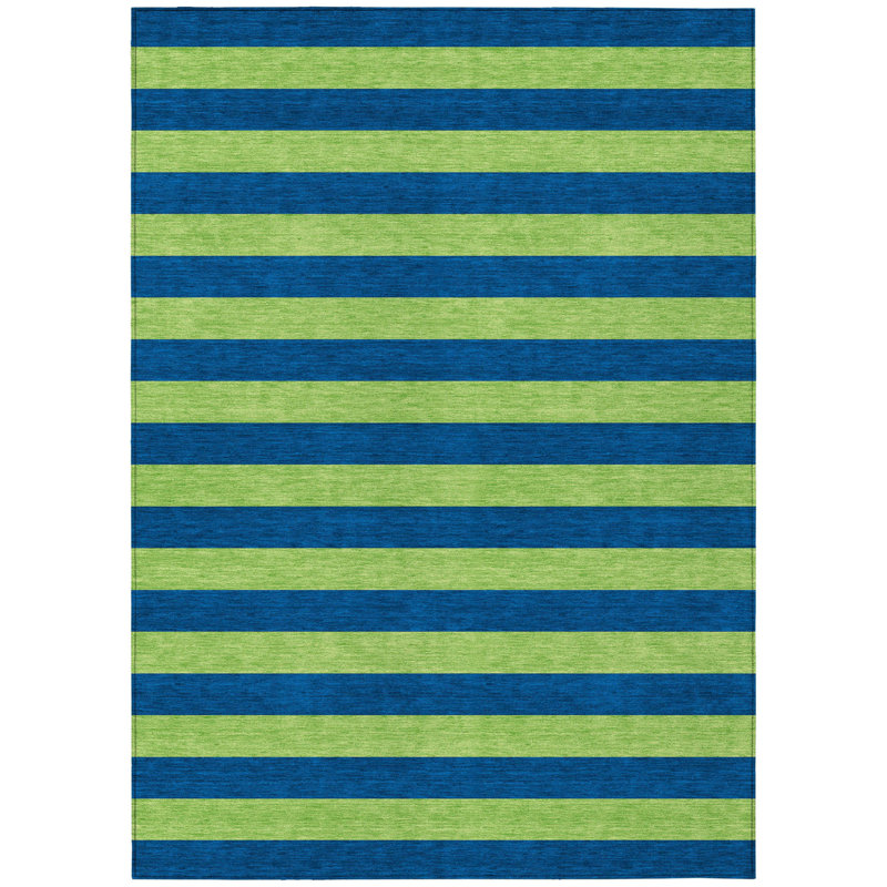 3' X 5' Navy Blue Striped Washable Non Skid Indoor Outdoor Area Rug