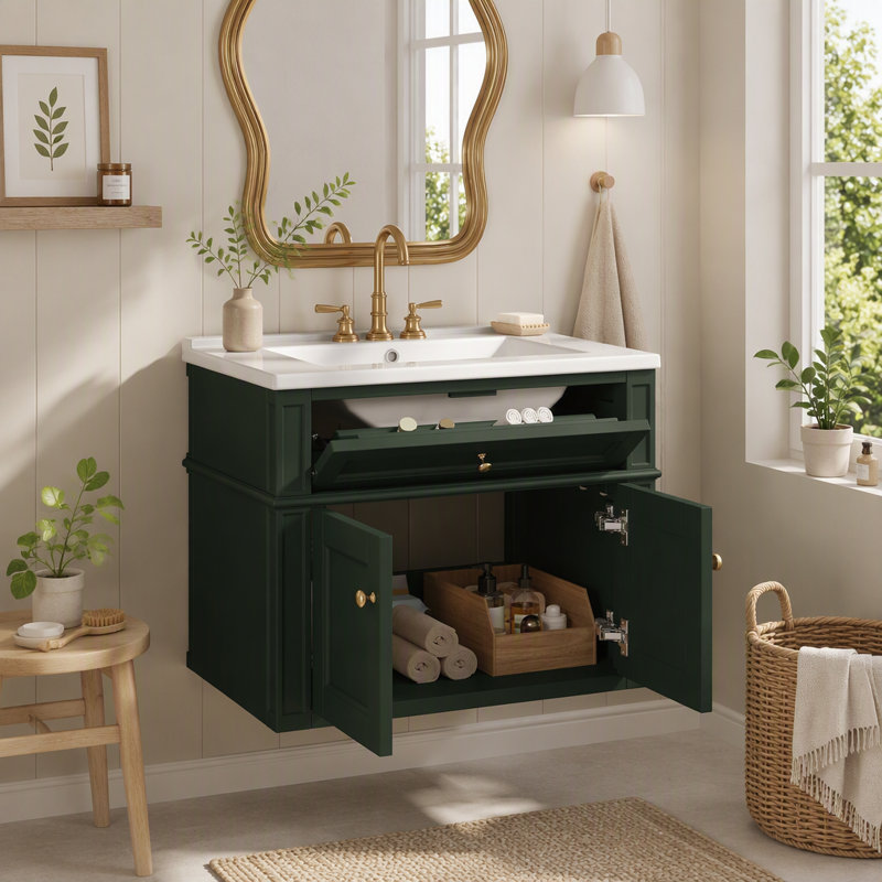 Meuble-lavabo mural 24 po avec évier pour rangement dans la salle de bain, Vert