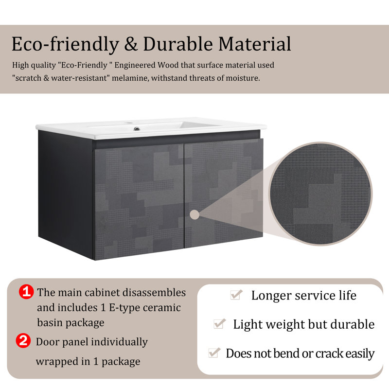 Meuble-lavabo simple 30 po avec plateau en céramique Mevlan
