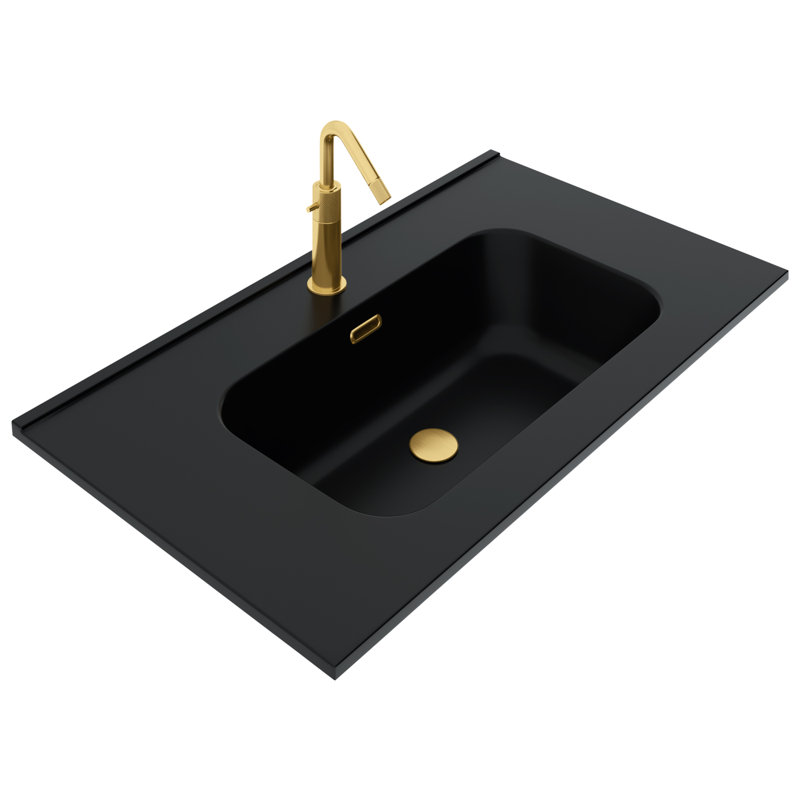 Kora Art 40" Fluted Wall-Mounted Single Bathroom Vanity with Integrated Ceramic Top & Handles, Gold, 32"