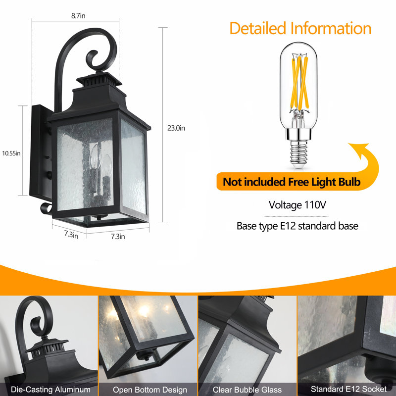 Lampe murale d'extérieur en métal 23 po (H) avec couvercle en verre transparent