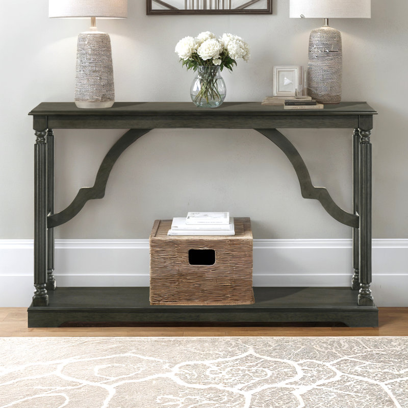 Allanton 45.9'' Solid Wood Console Table, Dark Gray Oak