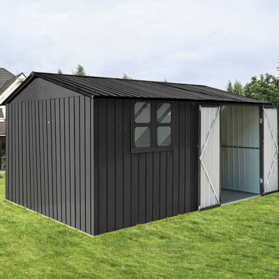 Remise de jardin en métal, remise avec fenêtre, tablettes pour l'extérieur