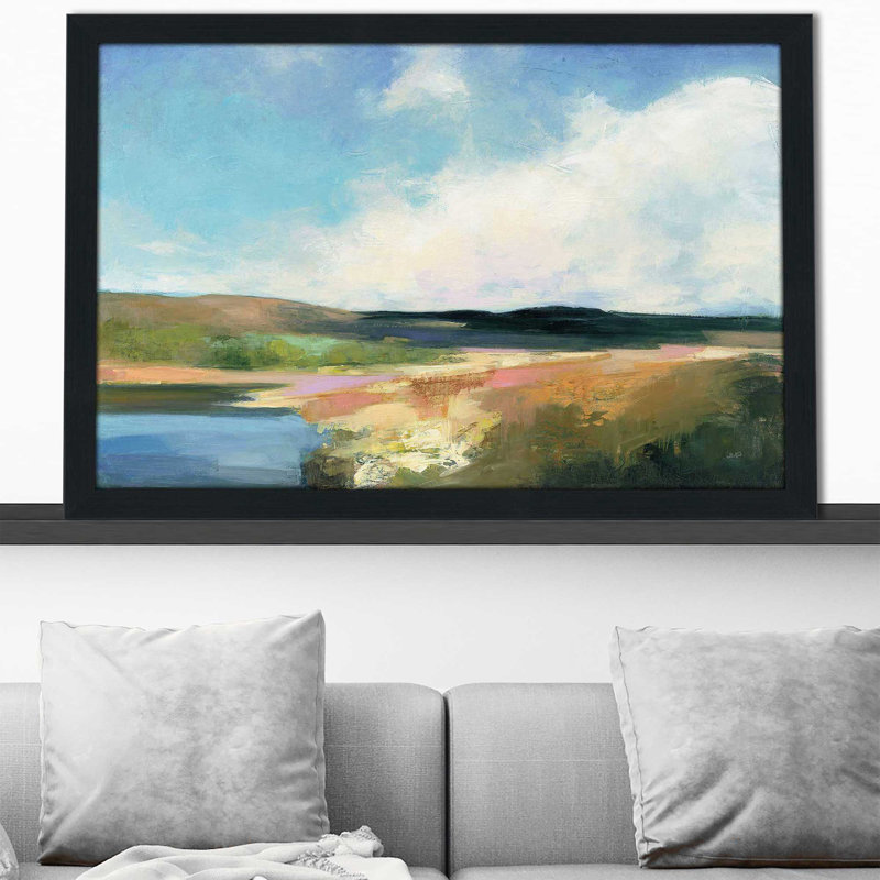 Aube, eau - peinture, Cadre espresso, H 33,5 po x l 49,5 po x P 1 po