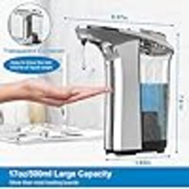 Automatic Soap Dispenser, Touchless Dish Soap Dispenser 17Oz/500Ml With Upgraded Infrared Sensor, 5 Adjustable Soap Dispensing Levels, Liquid Hand Soap Dispenser For Bathroom (Silver Set)