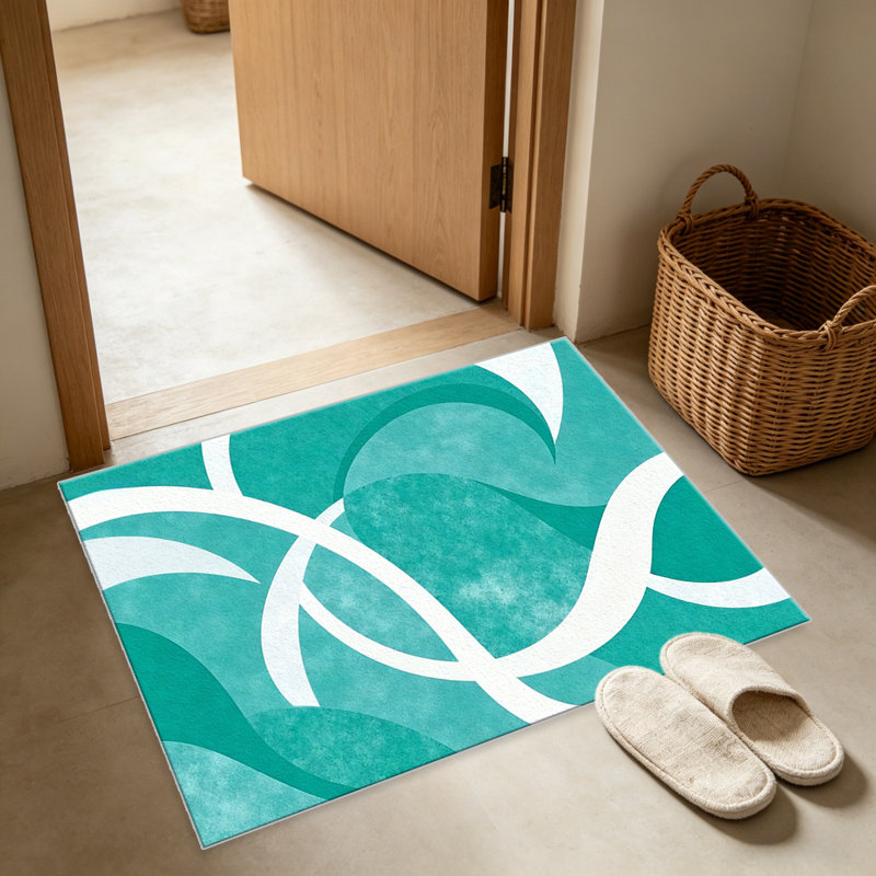 Teal Abstract Swirl carpet-easy to clean, machine-washable, soft and comfortable; suitable for door mats, kitchens, living rooms, bedrooms, corridors, and laundry areas. Easy to clean, durable carpet for home decoration.