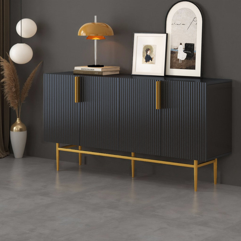 Buffet moderne à 4 portes avec armoire moderne, Noir, noir, noir, noir