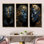 Portrait de femme céleste dorée et noire I - femme, ensemble de 3 impressions sur toile