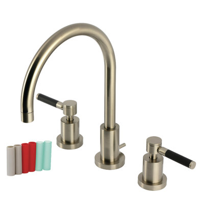 Kingston Brass Kaiser Two-Handle 3-Hole Deck Mount Widespread Bathroom Faucet with Brass Pop-Up Drain