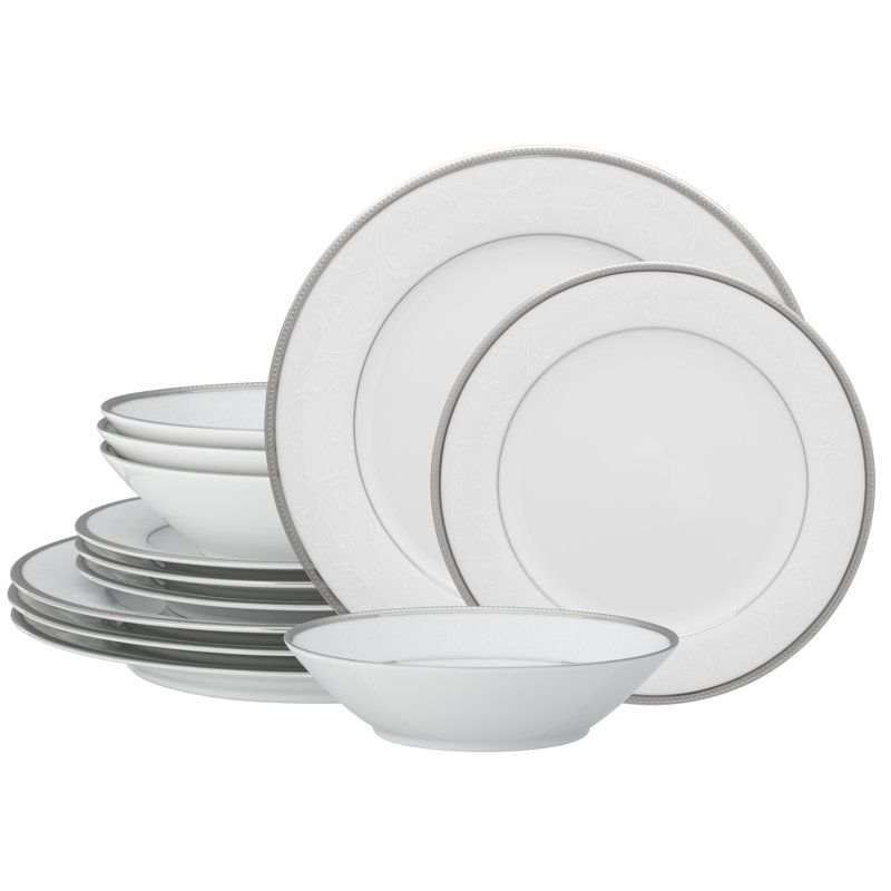 Service de vaisselle 12 pièces Noritake Regina Platinum, service pour 4