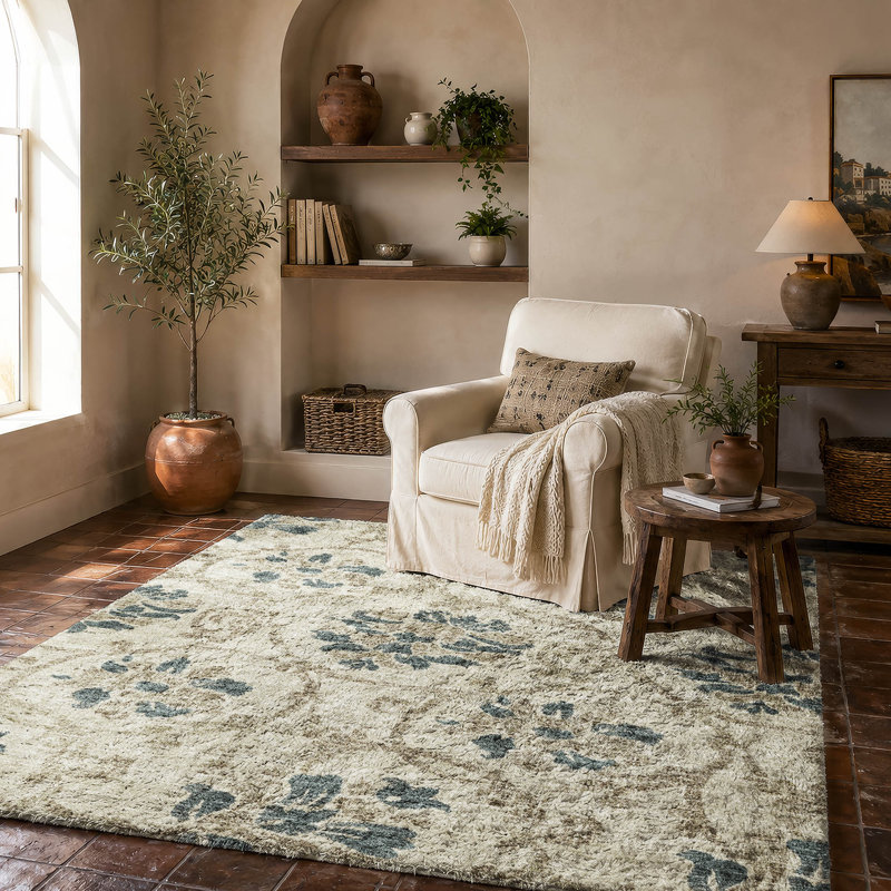 Tapis Dream Shag ADS766 de qualité supérieure, lavable à la machine et à motif floral, Beige, 9' x 12'