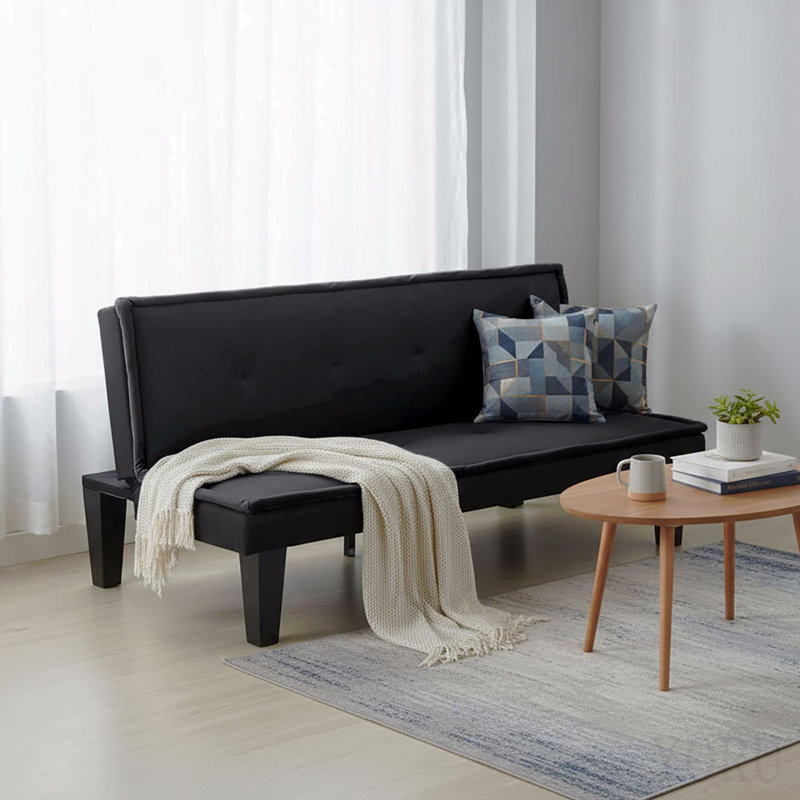 Canapé-lit convertible à futon, canapé-lit pliable 2 en 1 en faux suède à 5 positions réglables pour la chambre à coucher (noir)