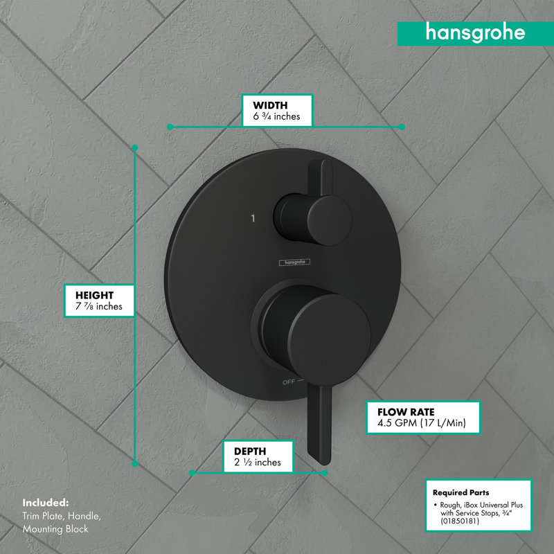 Garniture de robinet inverseur à pression équilibrée avec poignée levier Ecostat HG S, Noir mat