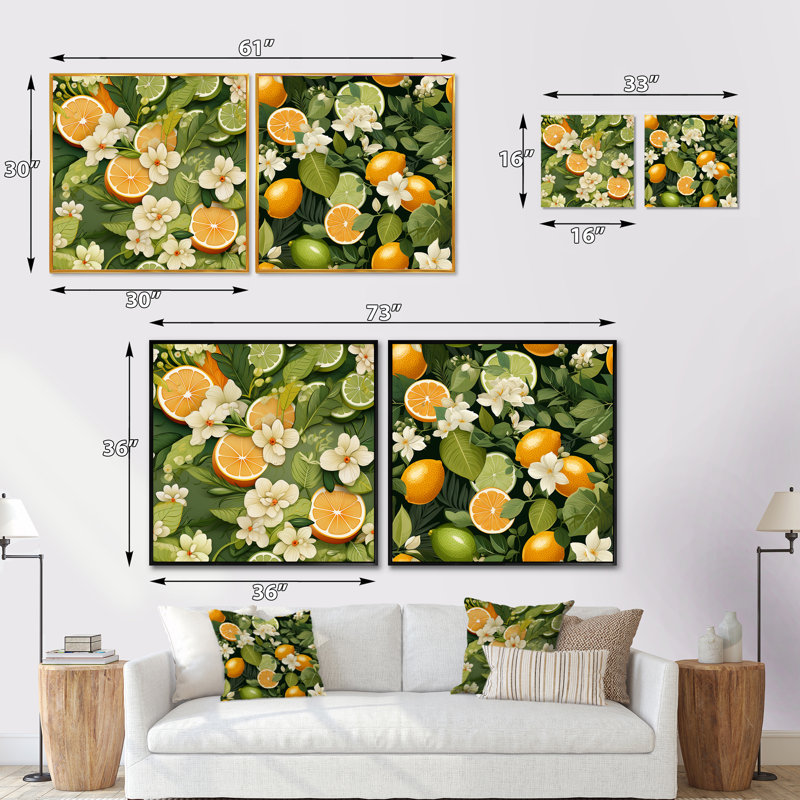 Zelda - Ensemble de 2 collages carrés tropicaux, Cadre flottant brun, H 36 po x l 73 po