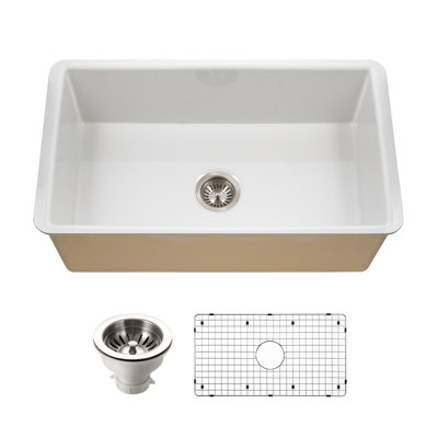 Évier de cuisine à simple cuve encastrable en argile réfractaire de 32 po avec grille Houzer