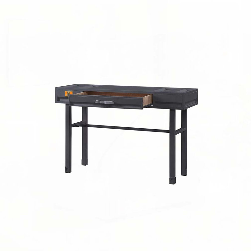 Metal Vanity Desk with One Drawer, Gunmetal, Gunmetal