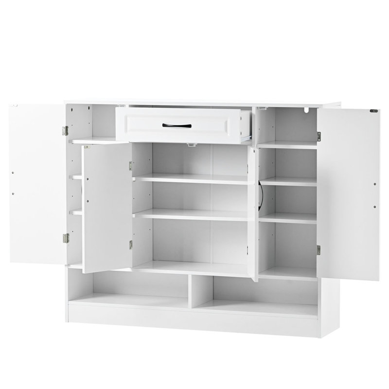 Sleek And Modern Shoe Cabinet With Adjustable Shelves, Minimalist Shoe Storage Organizer, White