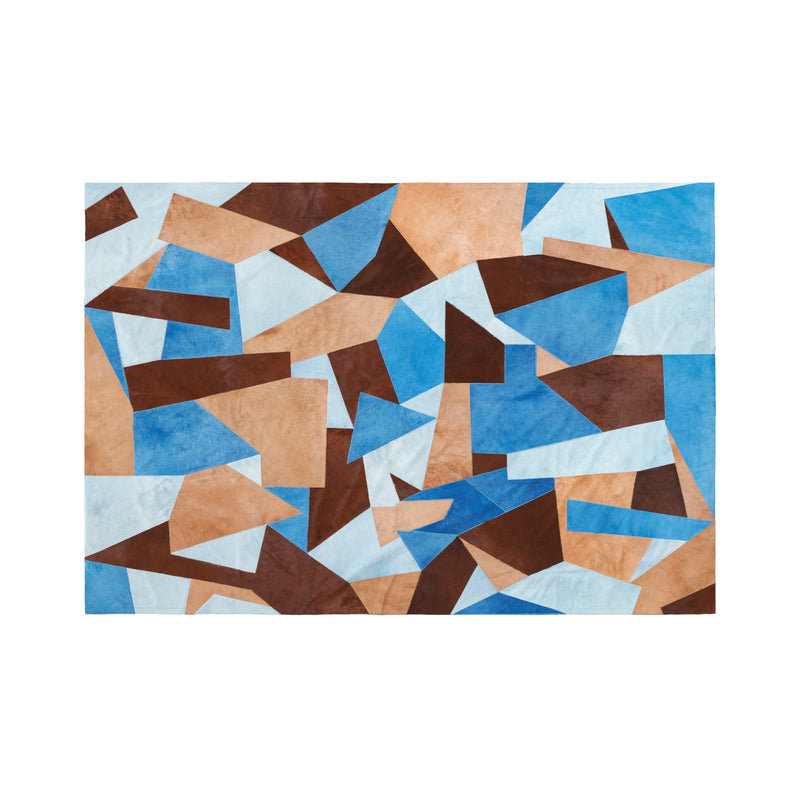 Fragments Cowhide Abstract Area Rug in Brown/Blue/Beige