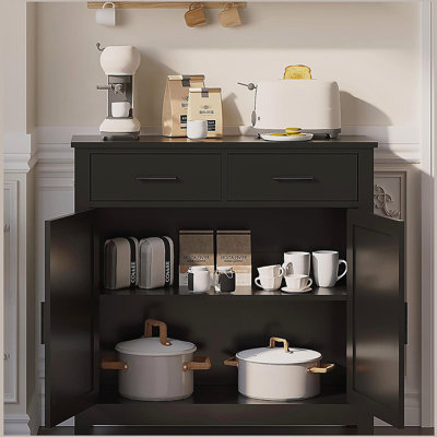 Kitchen Storage Cabinet, Modern Farmhouse Buffet Cabinet With Storage, Coffee Bar With 2 Drawers And 2 Doors, Floor Sideboard Buffet For Living Room, Dining Room, Bathroom