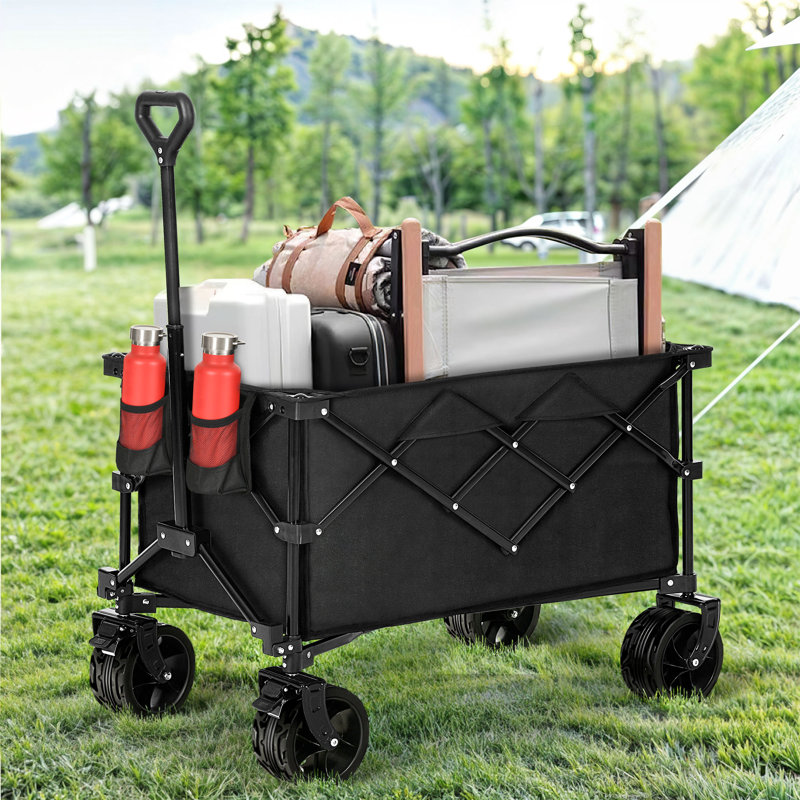 Heavy Duty Collapsible Foldable Wagon Utility Wagons Carts with Big Wheels and Brakes, 42.1" H x 23.6" W x 38" D