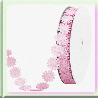 Pink Flower Trim Ribbon 20 Yards 17mm
