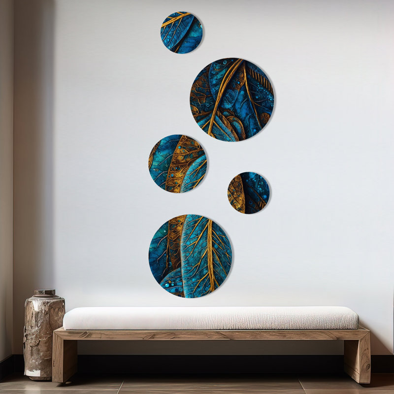 Ensemble de 5 décorations murales bleues et dorées Boho I