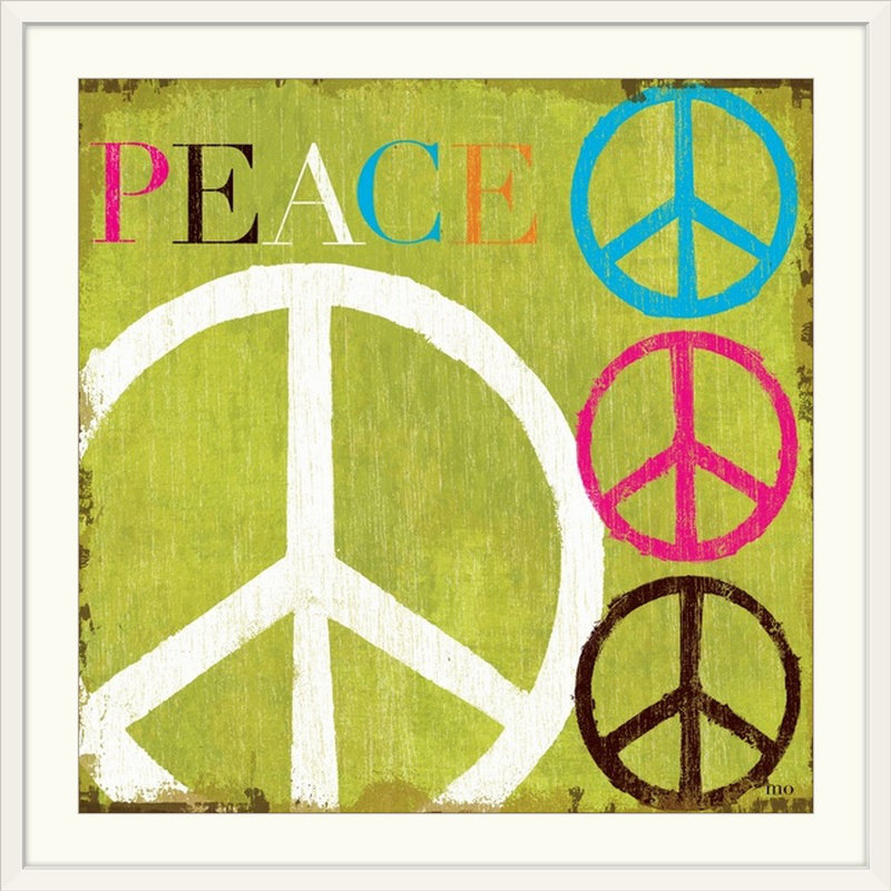 «Peace» par William, art textuel, H 32 po x l 32 po x P 1 po, Cadre blanc