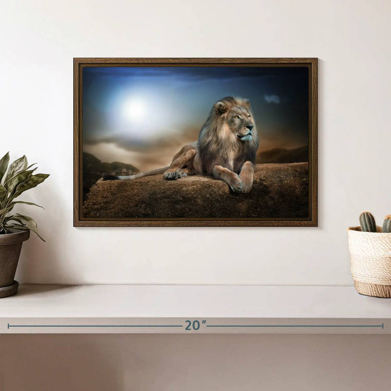 Roi lion, 13 po x 9 po, Cadre flottant noyer