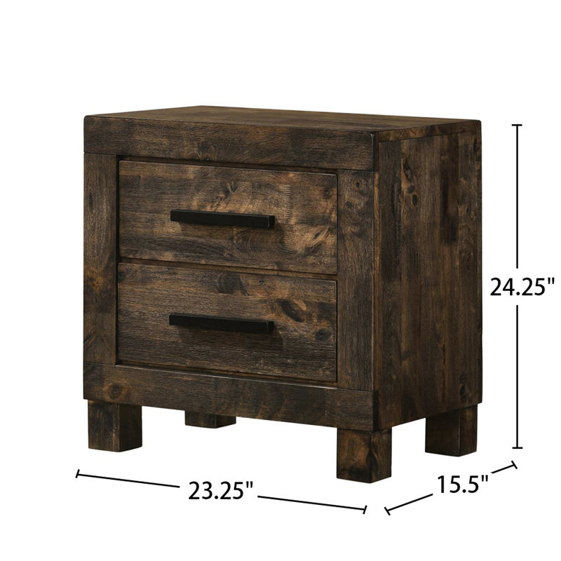 Table de chevet en bois franc pour chambre à coucher en brun doré rustique avec 2 tiroirs 2 pour un style élégant