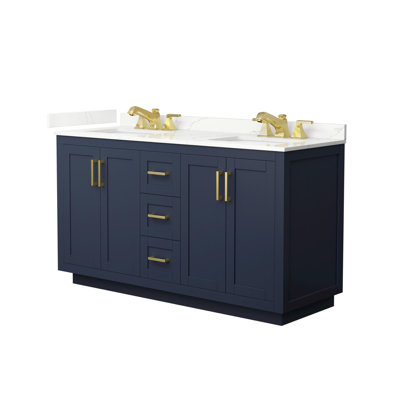 Meuble-lavabo double autoportant 60 po avec plateau en quartz Miranda