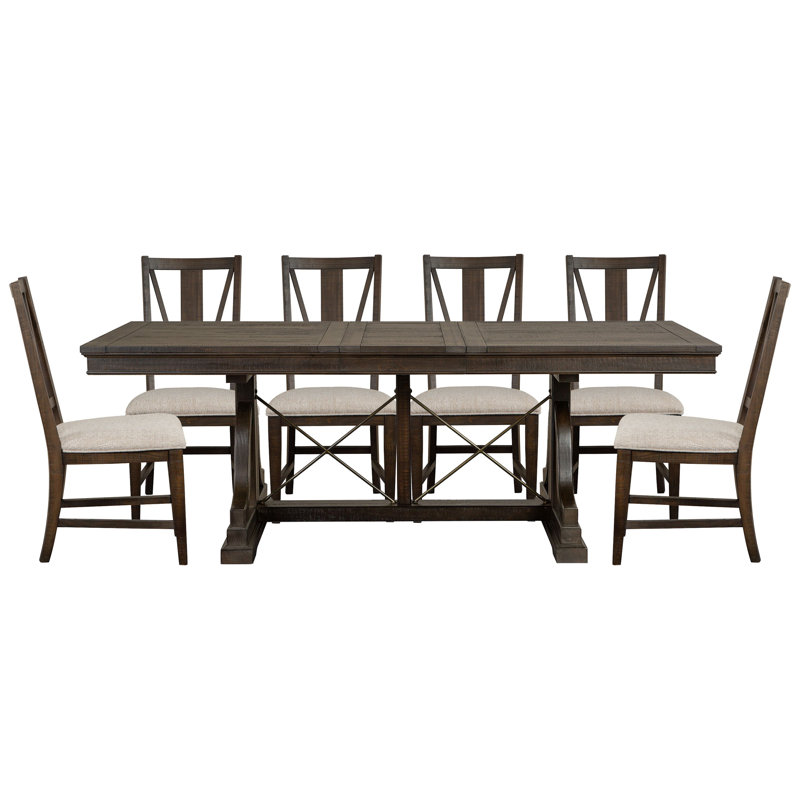 Extendable Trestle Dining Table With 6 Side Chairs, 7 Pieces: Table, 6 Chairs