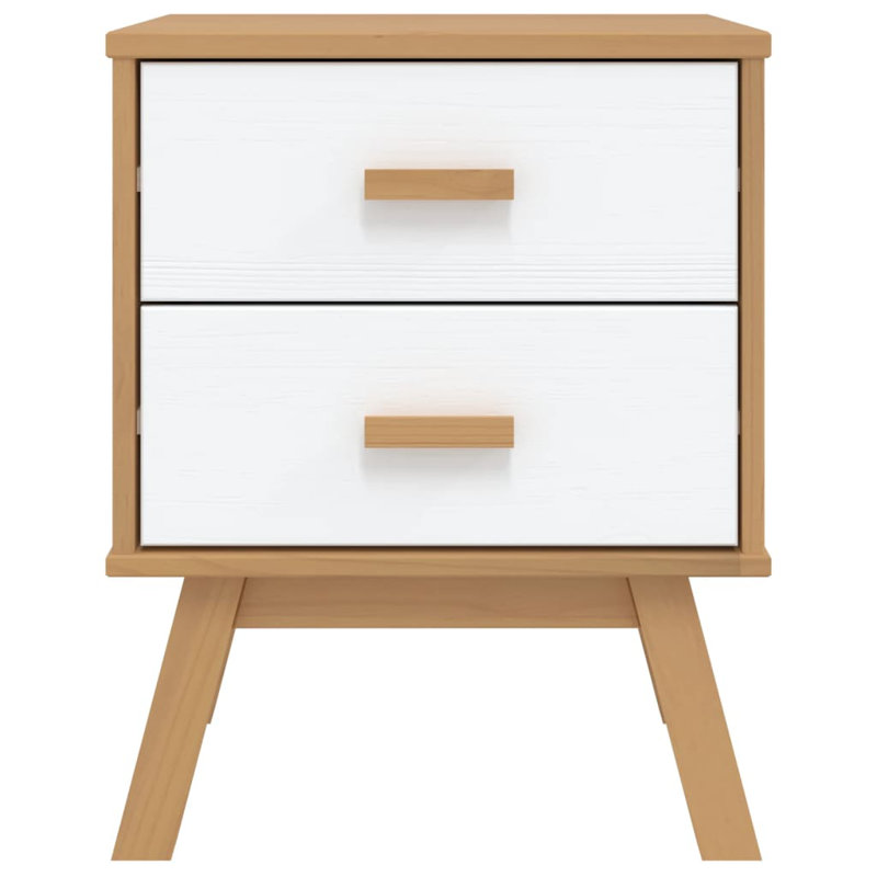 Table de chevet en bois massif Lachish, Blanc / brun