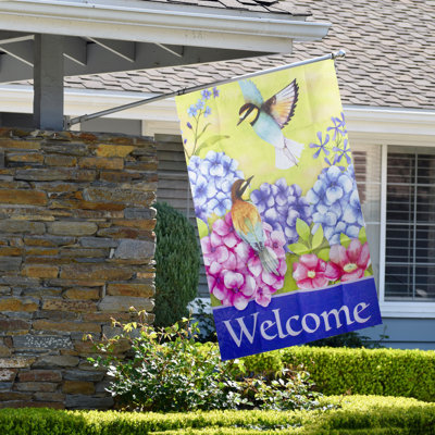 Drapeau extérieur Welcome Floral Hummingbird
