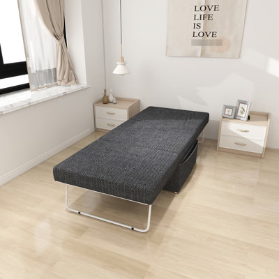 Lit pliant haute éponge pour la maison - métal gris réglable avec bureau
