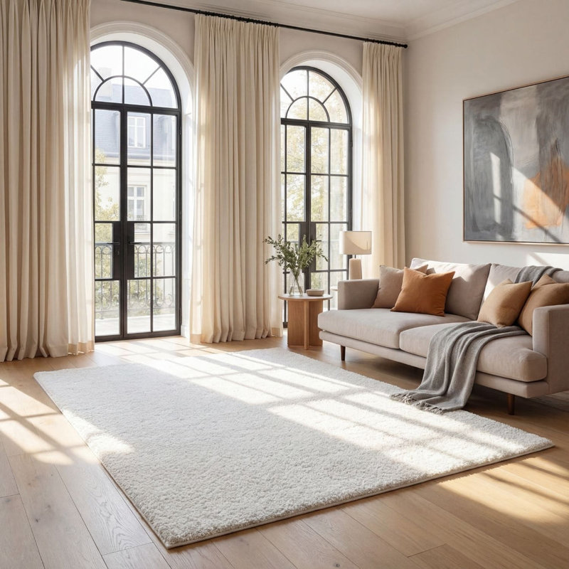 Myshaggy Collection Rugs Solid Design in White, Rectangle 140 x 200cm