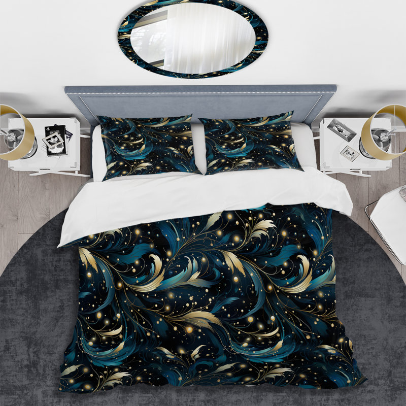 Cosmic Noir Moody Patterns - Ensemble de housse de couette abstrait - Microfibre de polyester