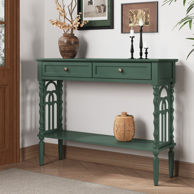 Gothic Arch 2-Drawer Console Table, Vintage Entryway Table with Open Storage Shelf