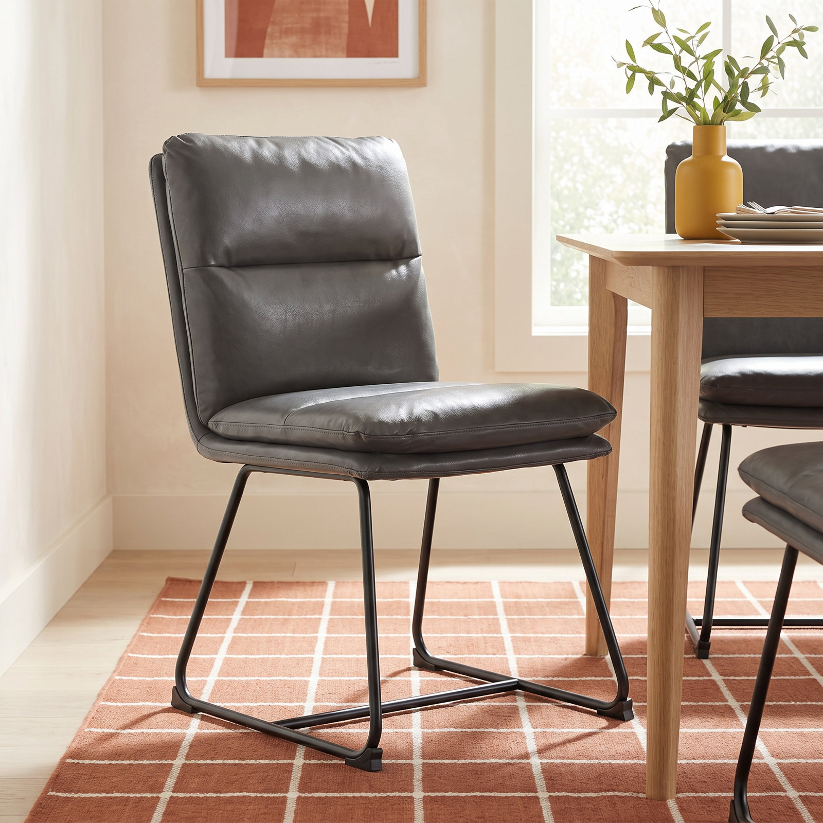 Volana Side Chair, Grey Faux Leather