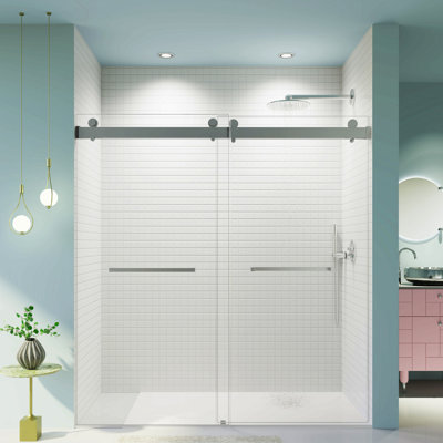 68-72 Inches *76 Inches  Frameless Double Sliding Soft-Close Shower Door, 3/8 Inches (10Mm) Thick Sgcc Tempered Glass Door