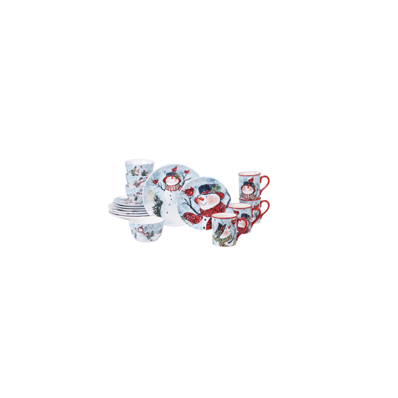 Festive Red Ceramic Snowman Winter Holiday Mug Set